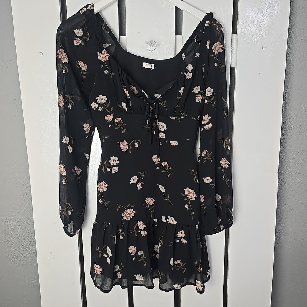Garage Milkmaid Mini Dress Small Black Floral Sheer Party Grunge Romantic‎